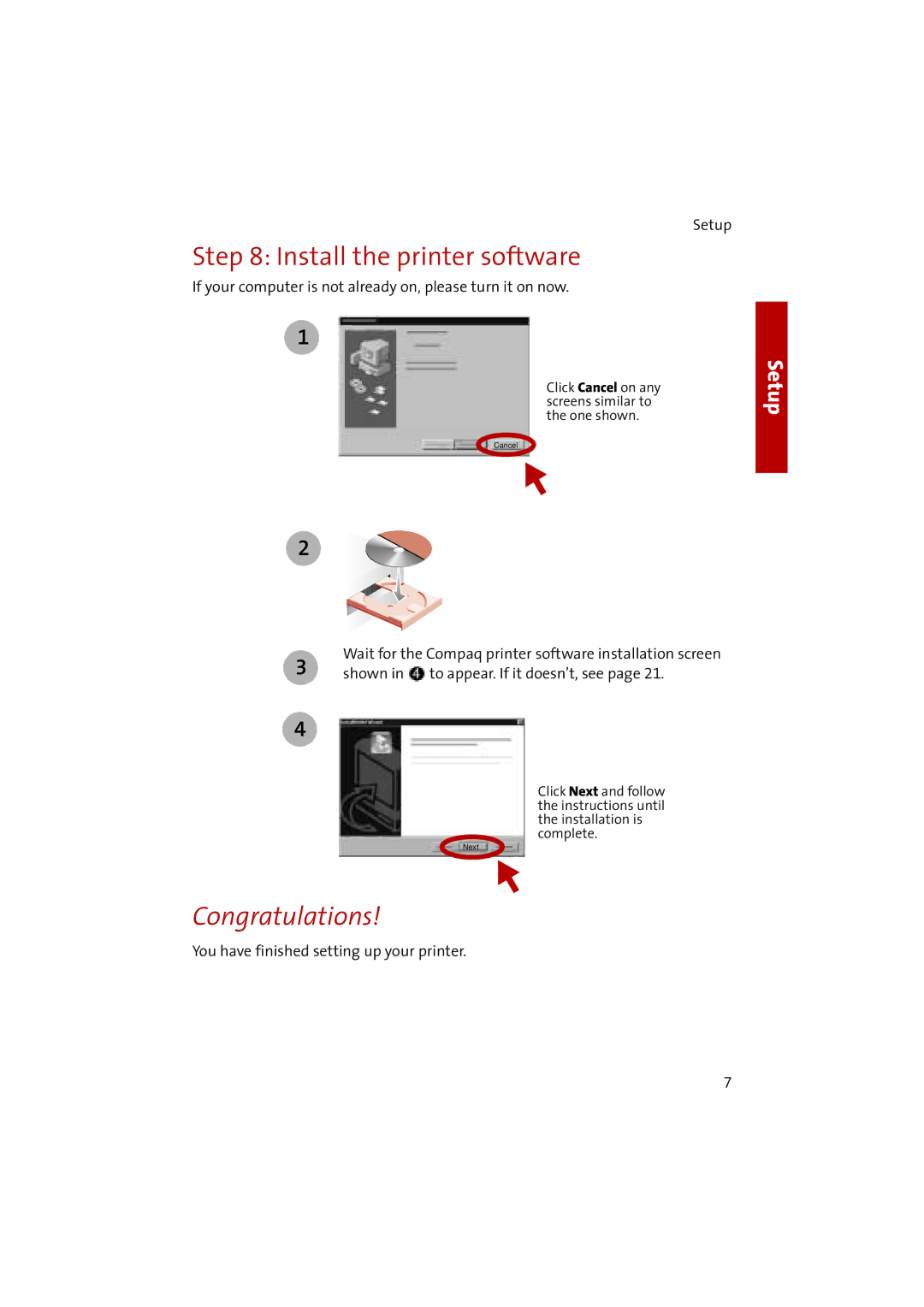 Compaq 1400P manual Install the printer software 