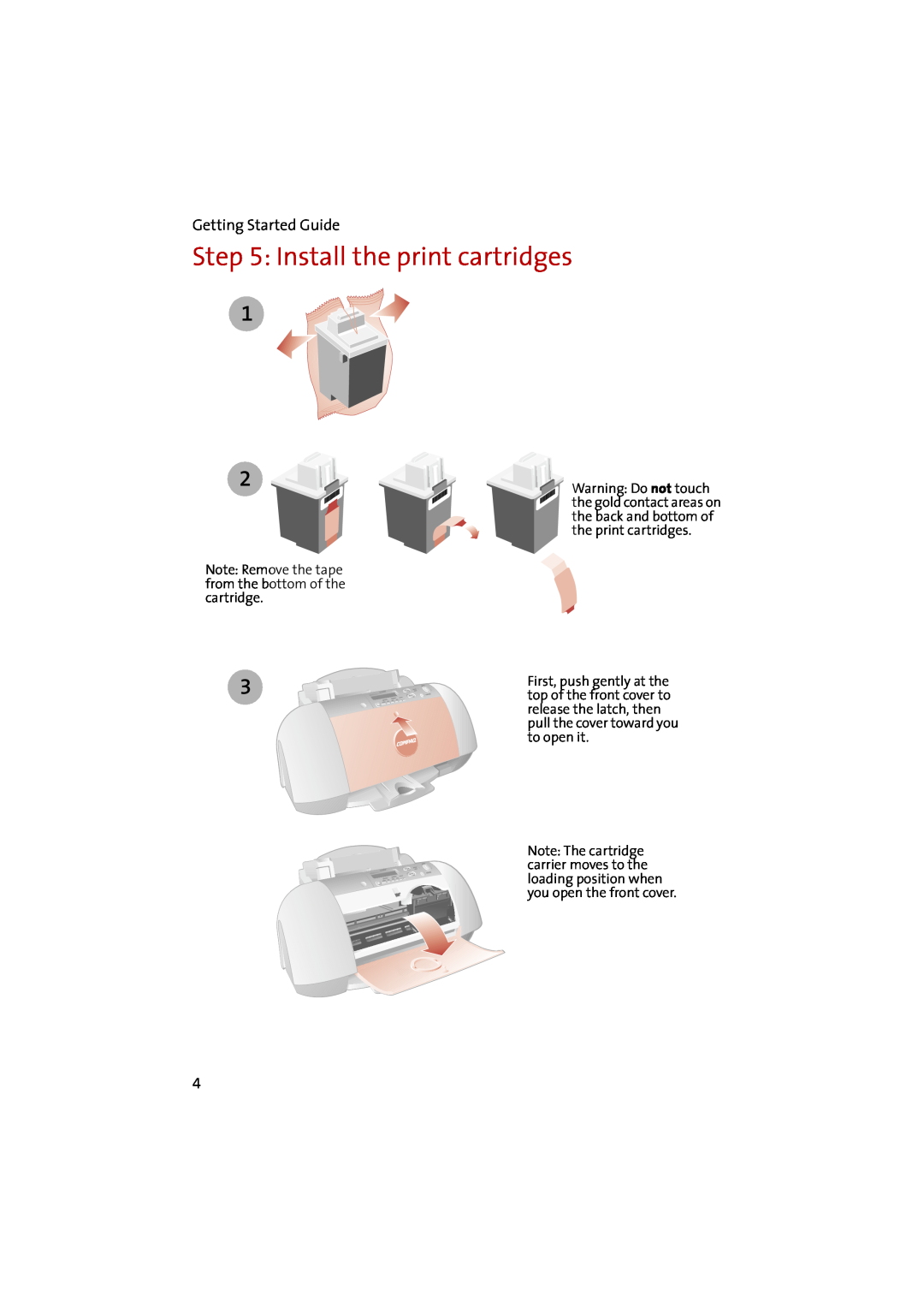 Compaq 1400P manual Install the print cartridges 