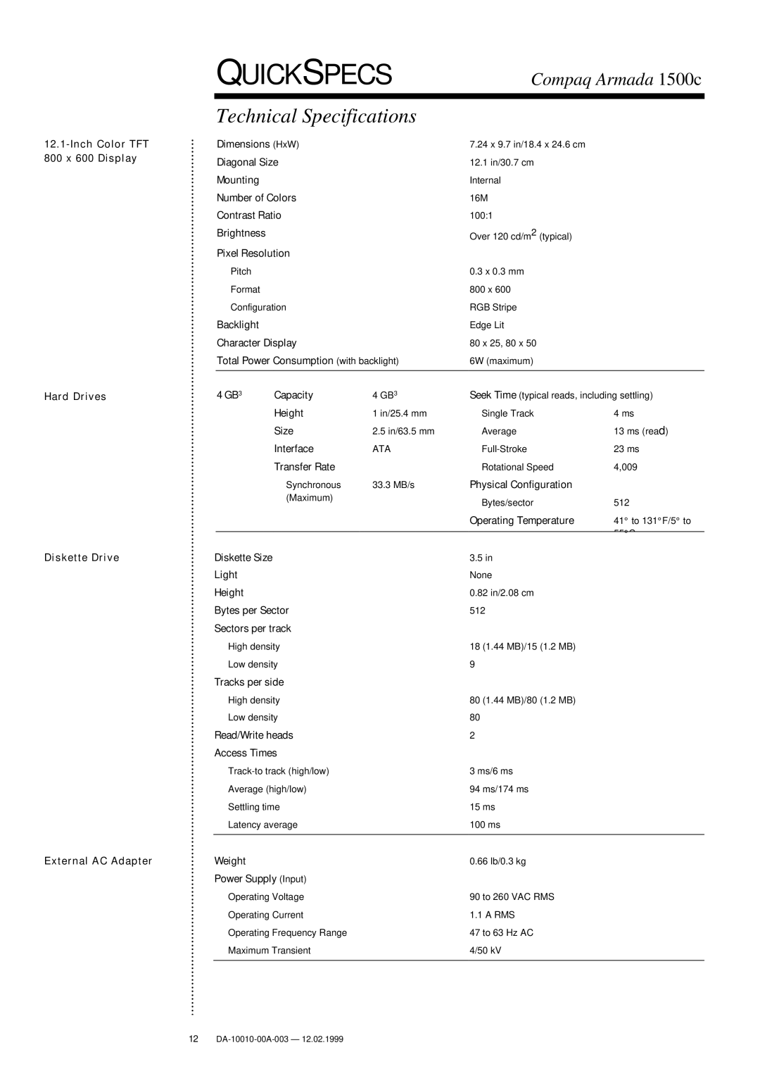 Compaq 1500c warranty Ata 