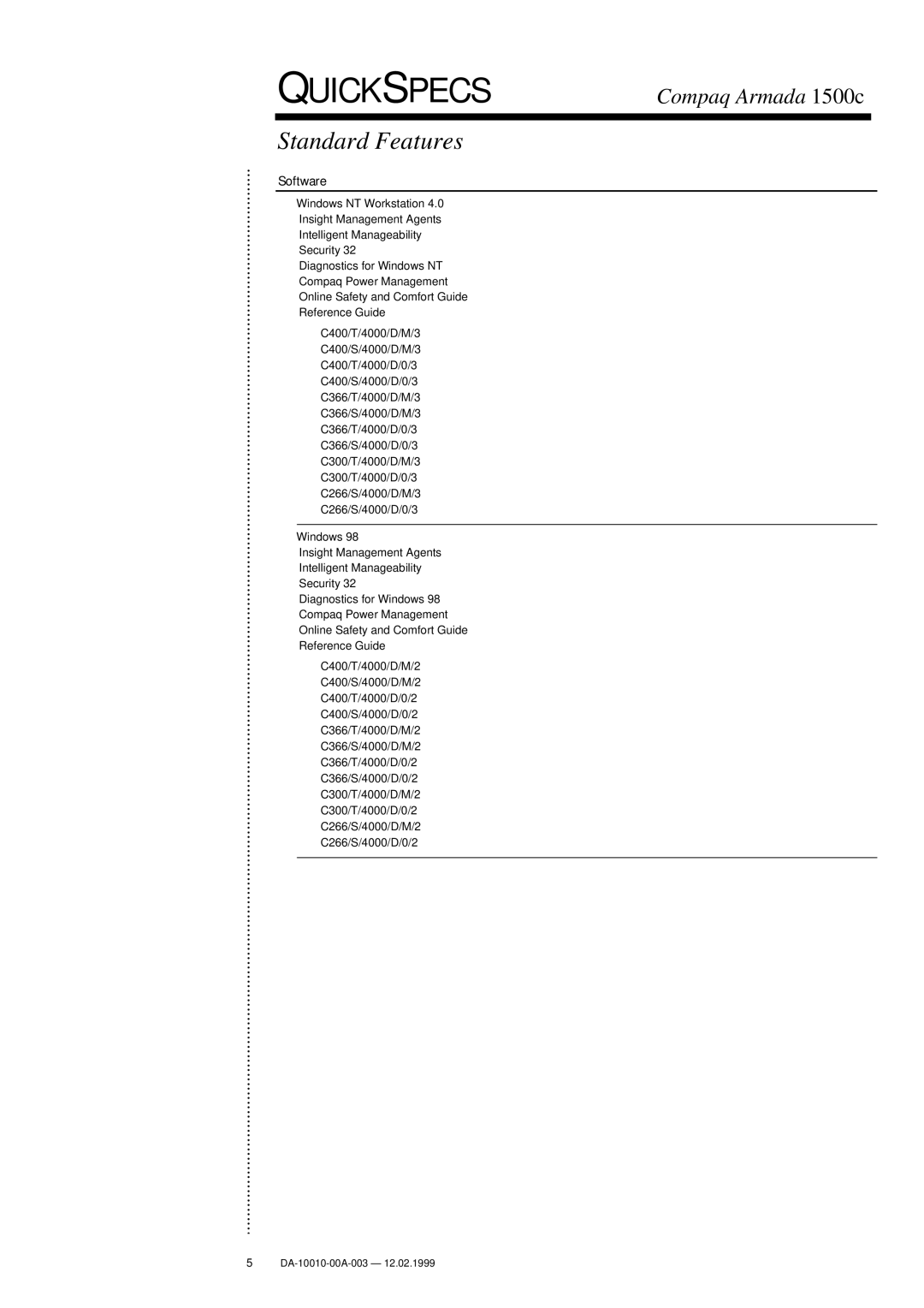 Compaq 1500c warranty Software 