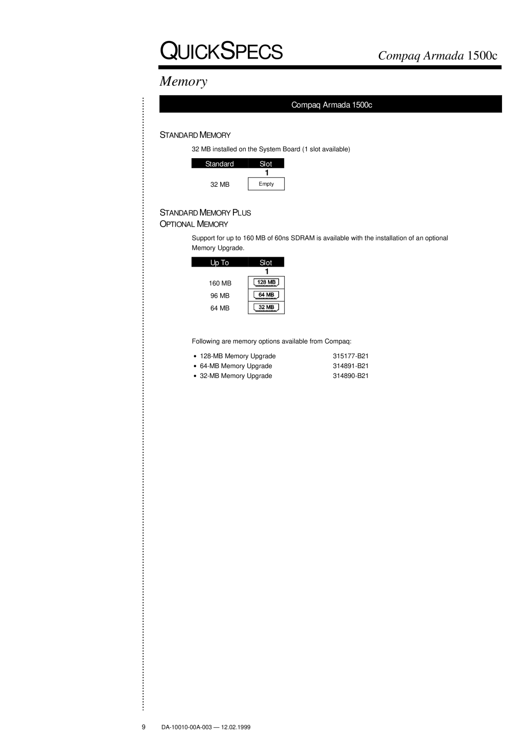 Compaq warranty Memory, Compaq Armada 1500c 