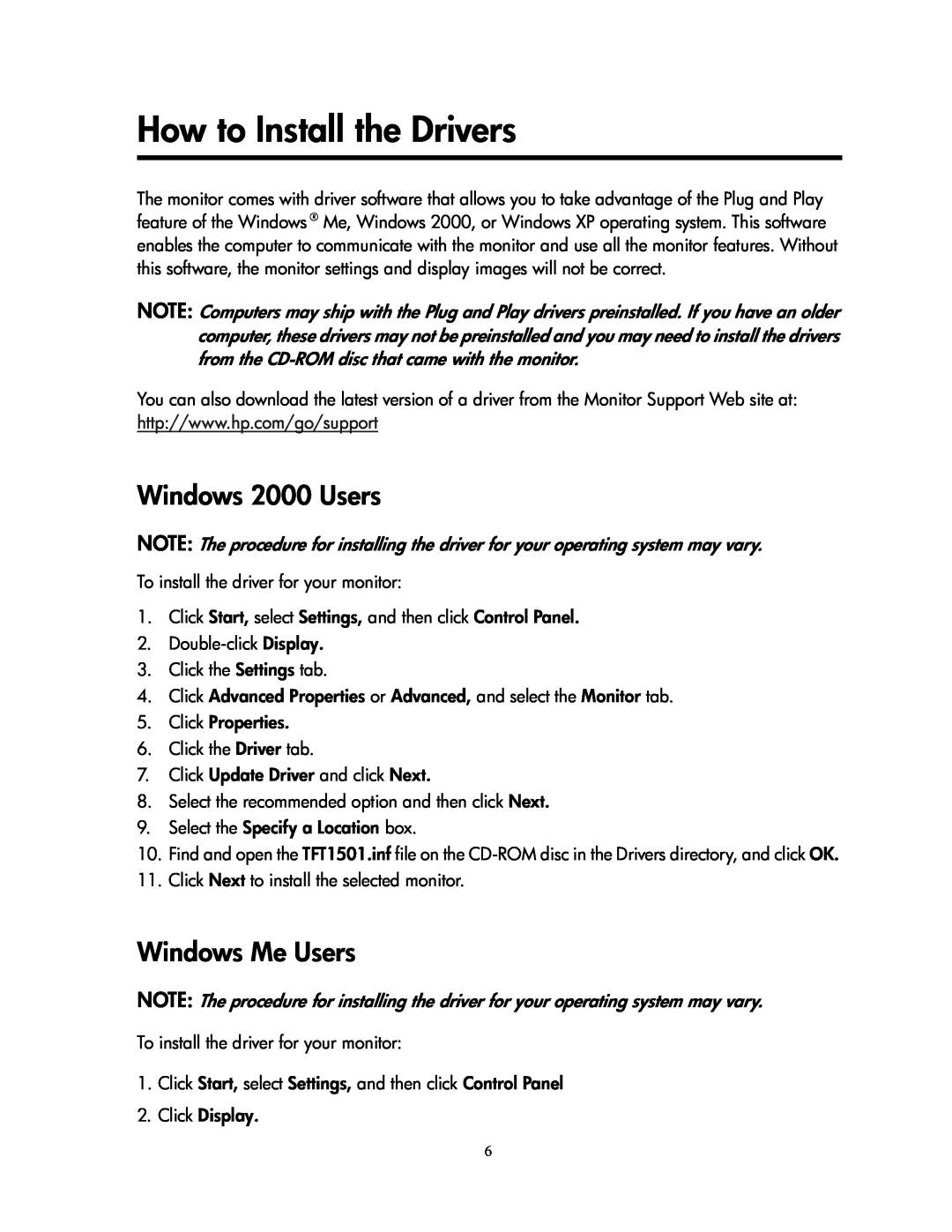 Compaq 1501 manual How to Install the Drivers, Windows 2000 Users, Windows Me Users 
