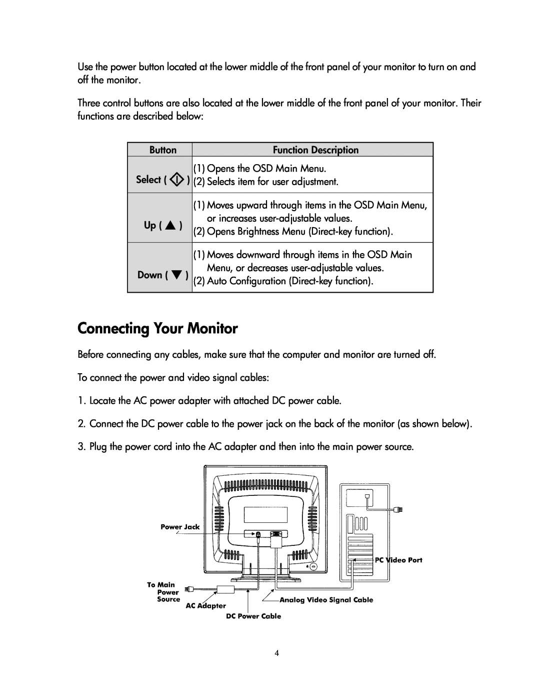 Compaq 1501 manual Connecting Your Monitor 