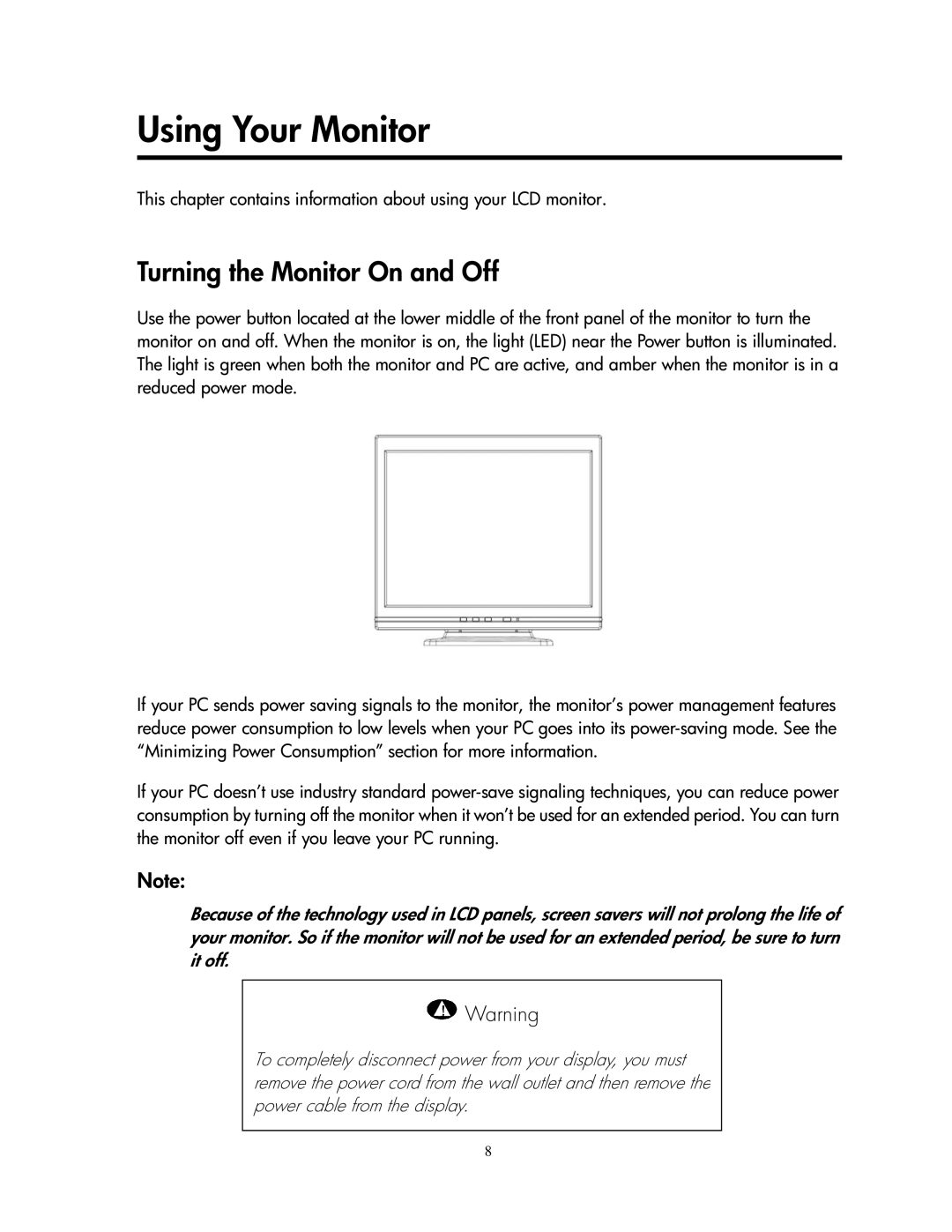 Compaq 1501 manual Using Your Monitor, Turning the Monitor On and Off 