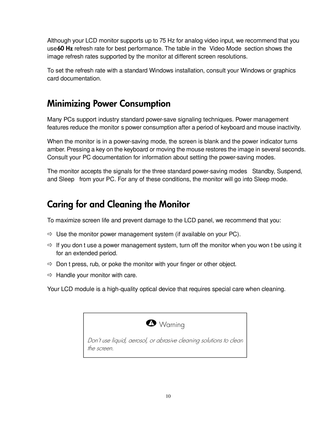 Compaq 1501 manual Minimizing Power Consumption, Caring for and Cleaning the Monitor 