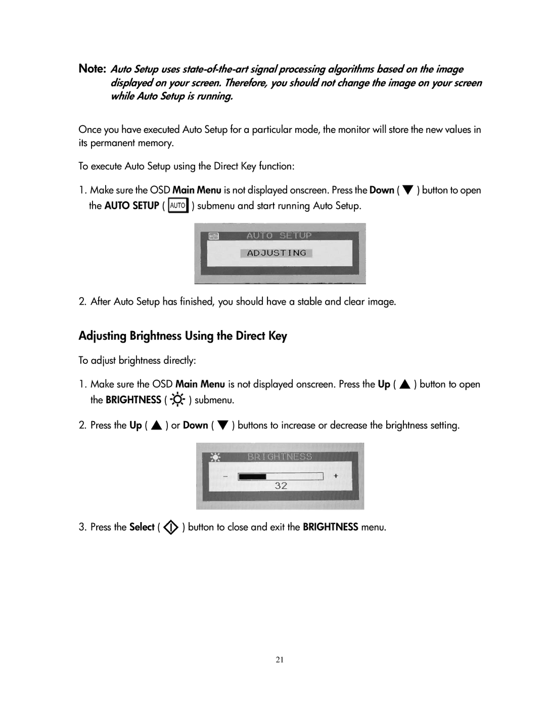 Compaq 1501 manual Adjusting Brightness Using the Direct Key 