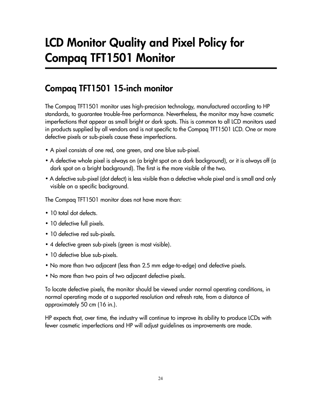 Compaq manual Compaq TFT1501 15-inch monitor 