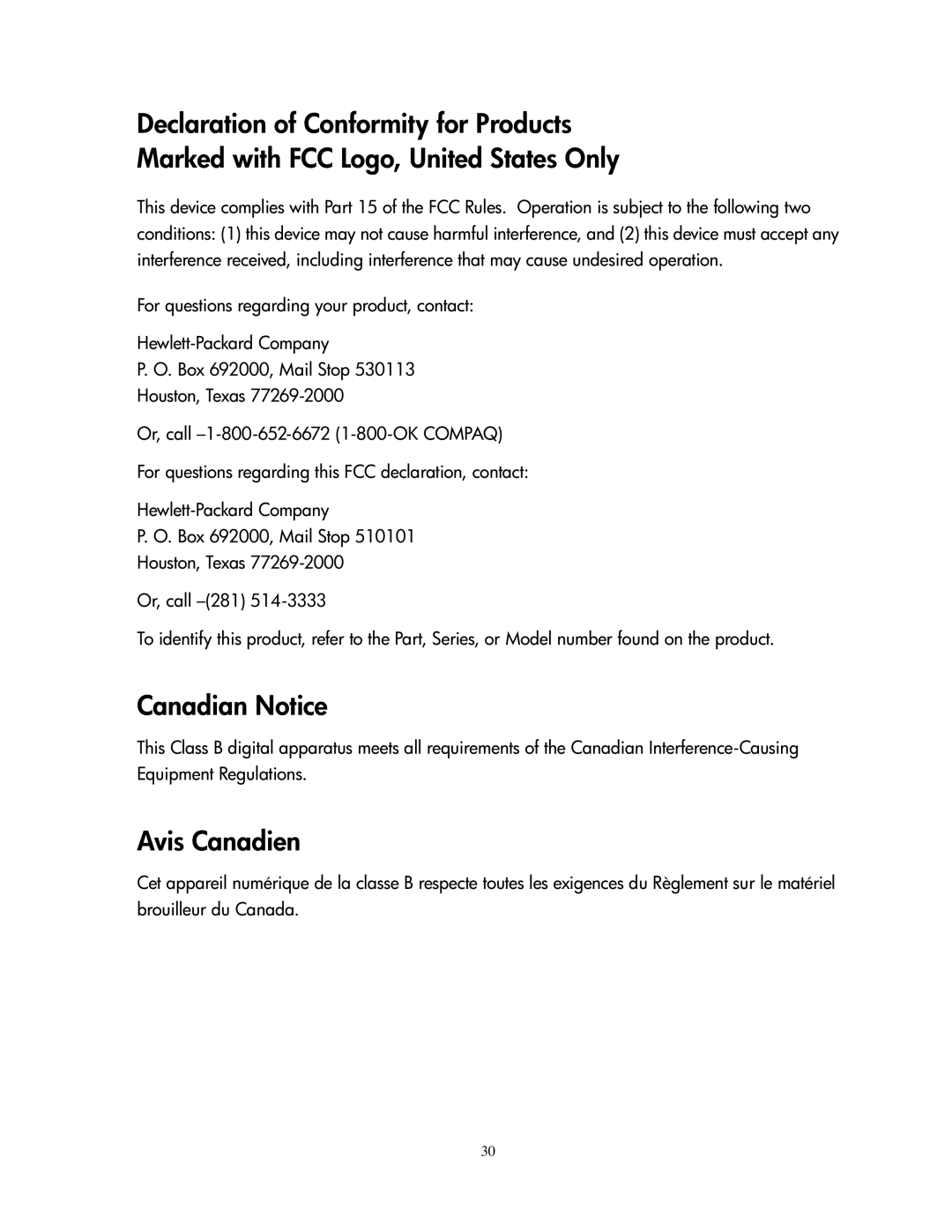 Compaq 1501 manual Canadian Notice, Avis Canadien 