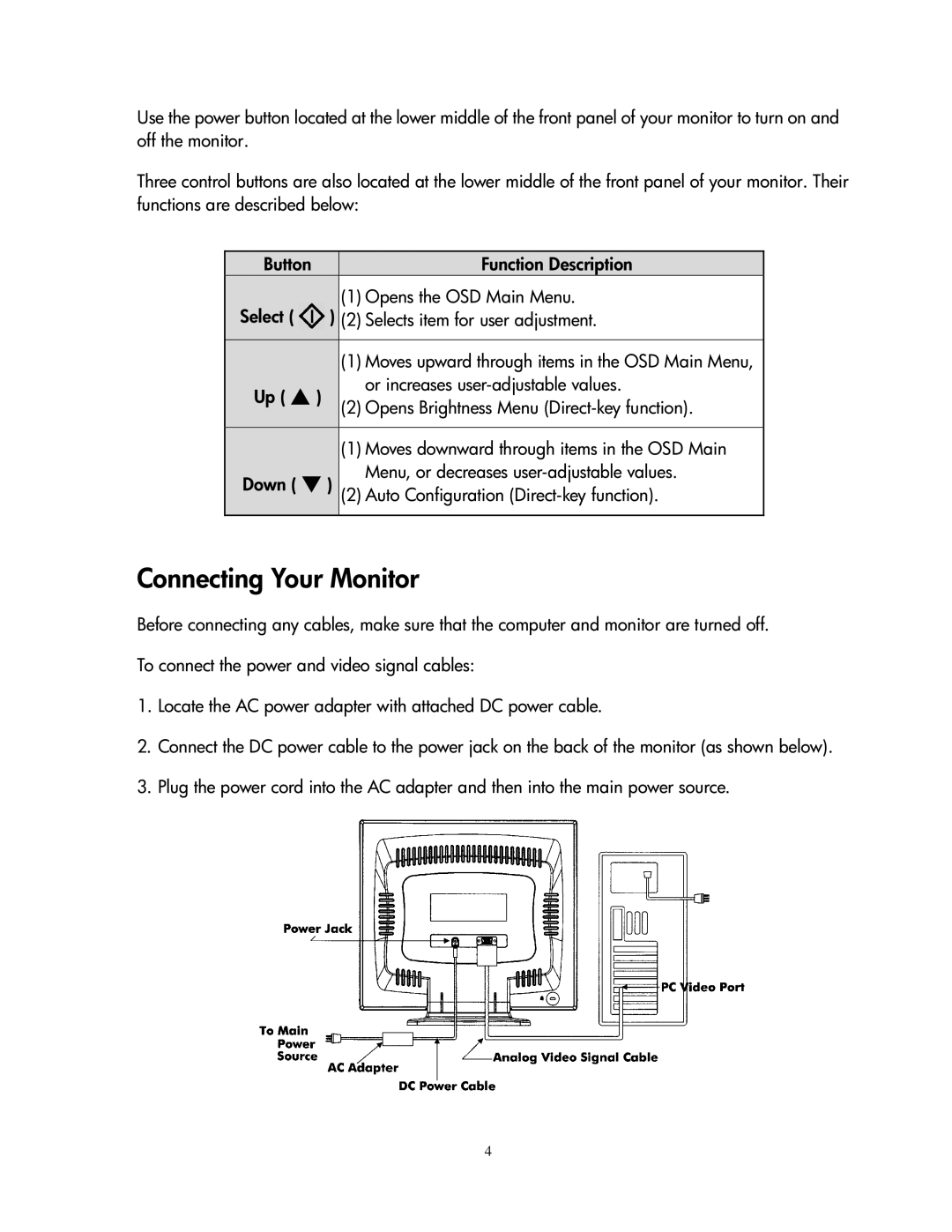 Compaq 1501 manual Connecting Your Monitor 