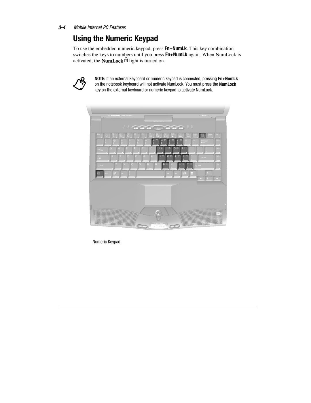 Compaq 1600 Series manual Using the Numeric Keypad 