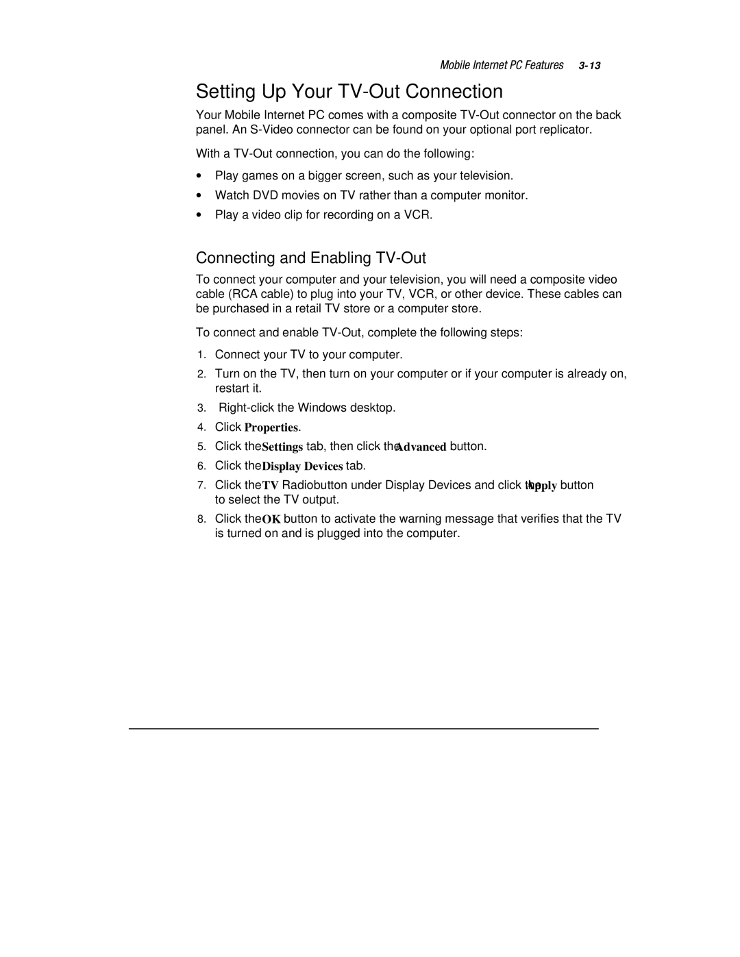 Compaq 1600 Series manual Setting Up Your TV-Out Connection, Connecting and Enabling TV-Out 