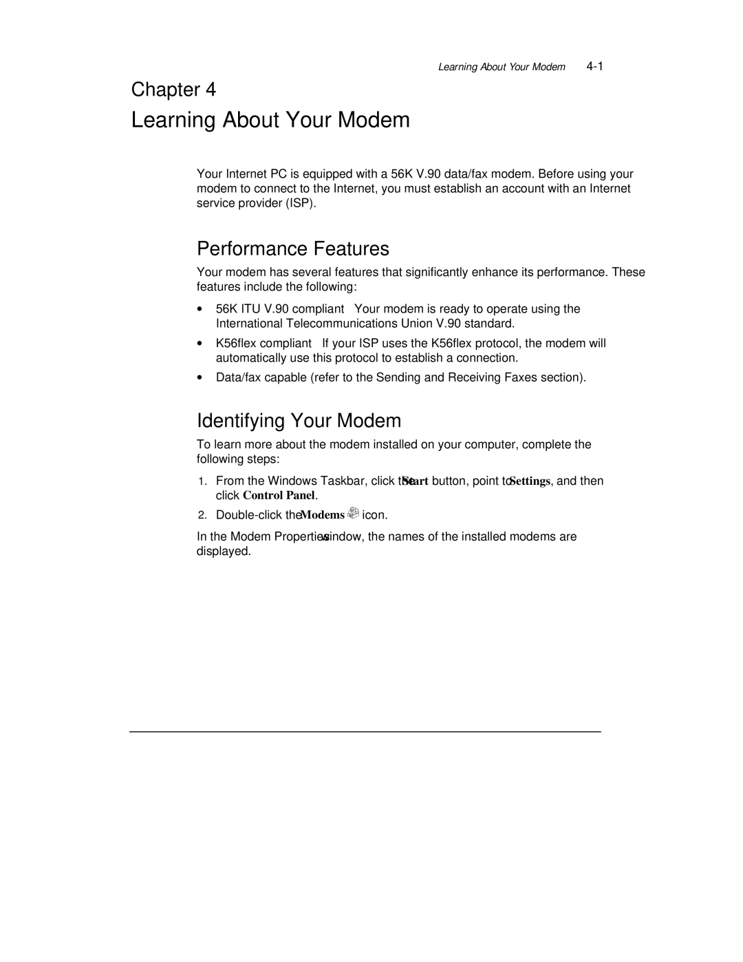 Compaq 1600 Series manual Performance Features, Identifying Your Modem 