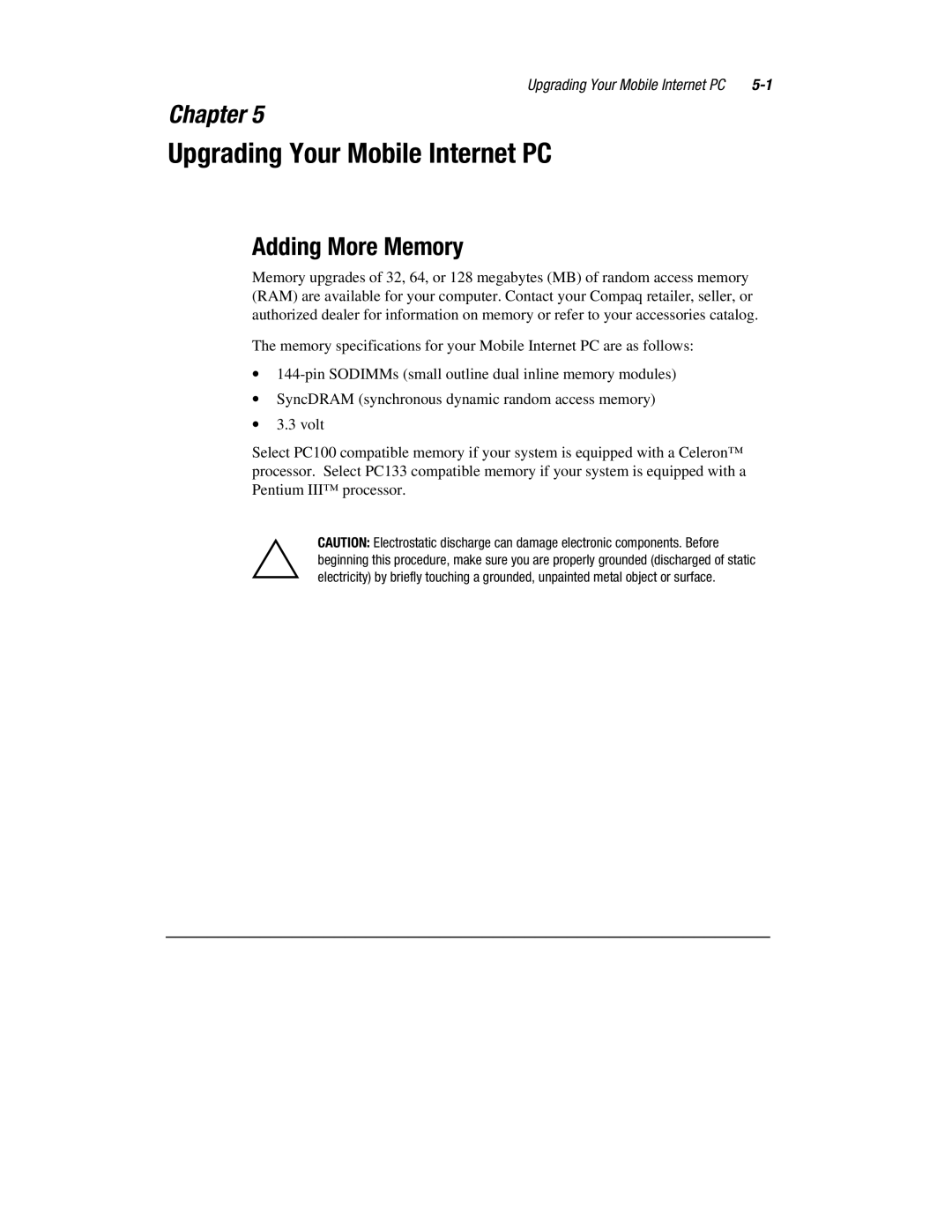 Compaq 1600 Series manual Upgrading Your Mobile Internet PC, Adding More Memory 