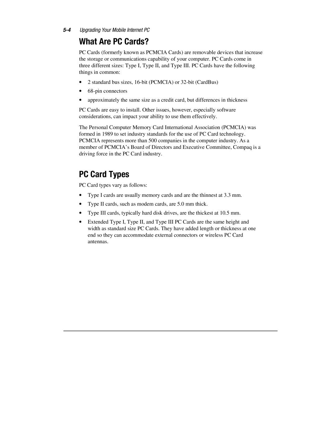 Compaq 1600 Series manual What Are PC Cards?, PC Card Types 