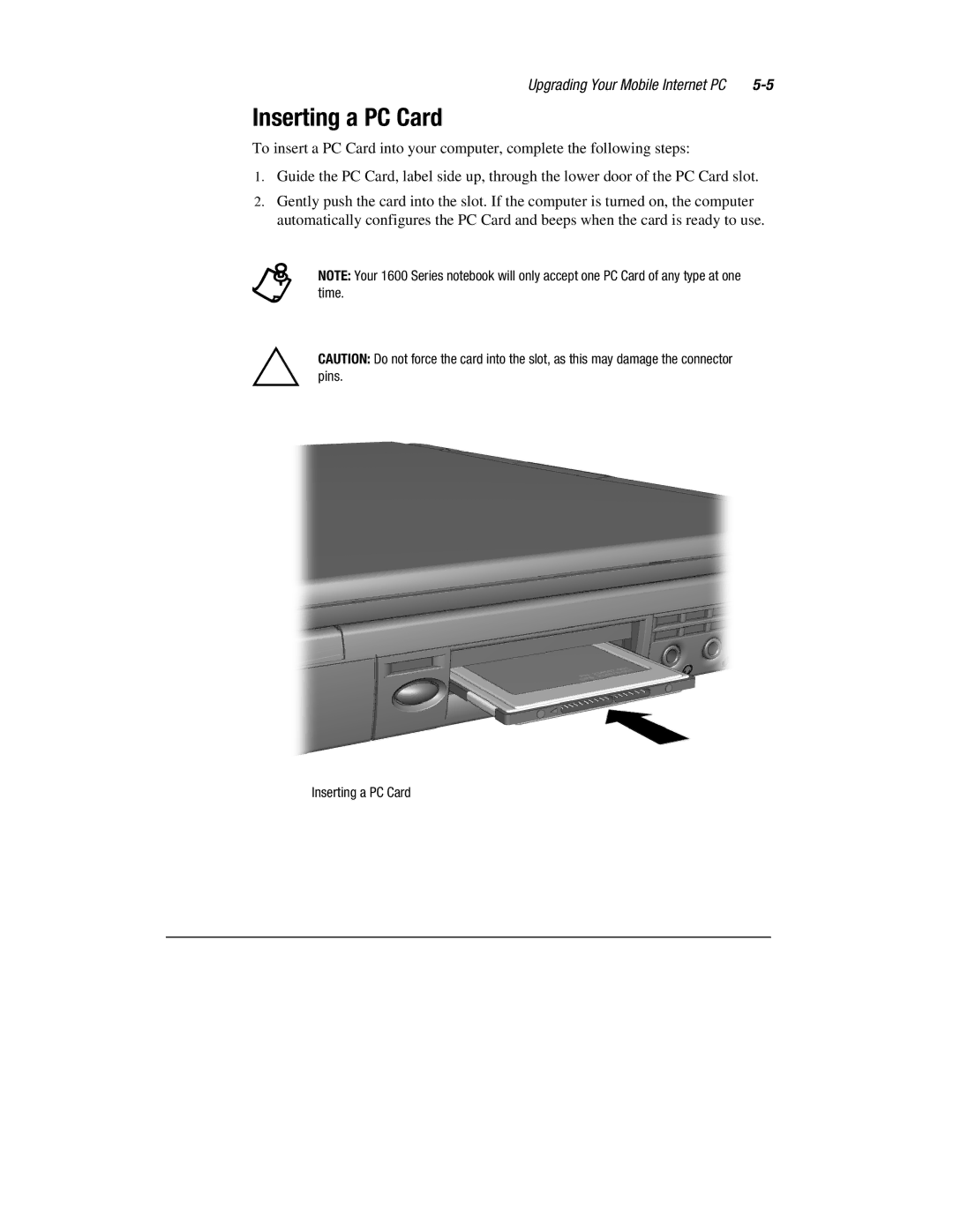 Compaq 1600 Series manual Inserting a PC Card 