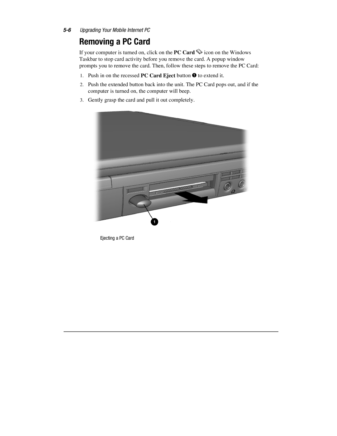 Compaq 1600 Series manual Removing a PC Card 