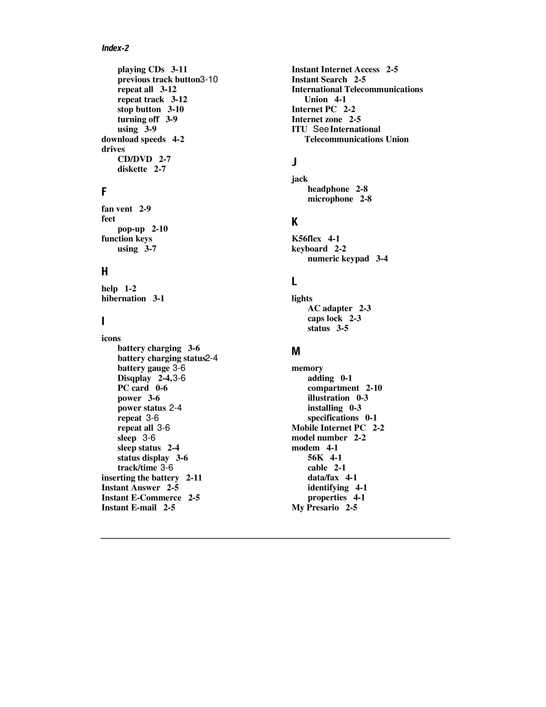 Compaq 1600 Series manual Index-2 