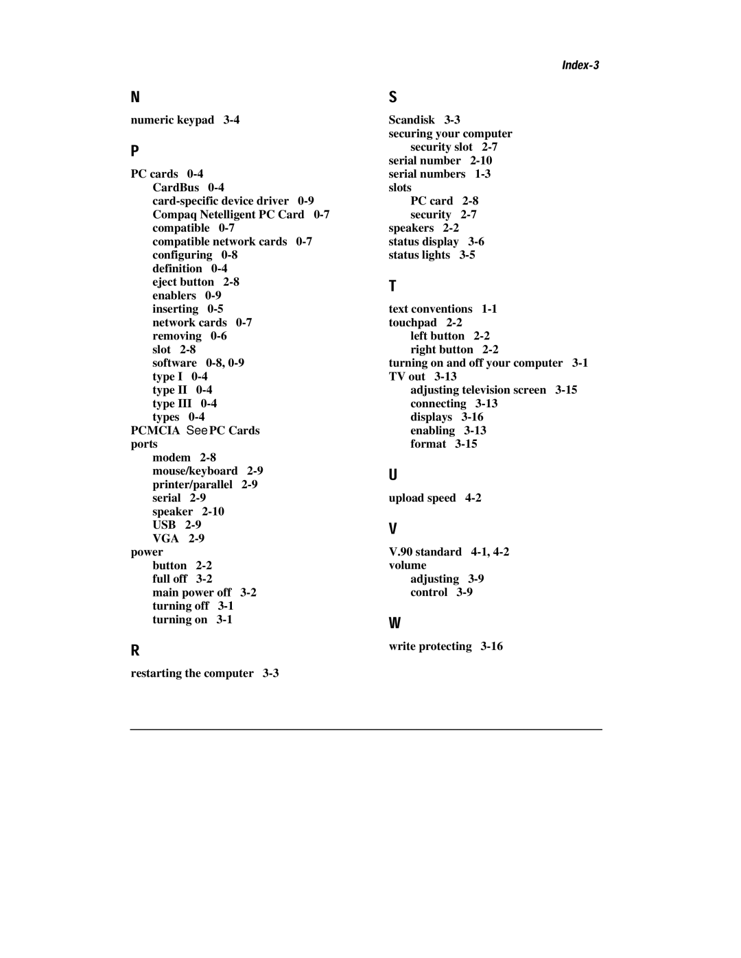 Compaq 1600 Series manual Index-3 