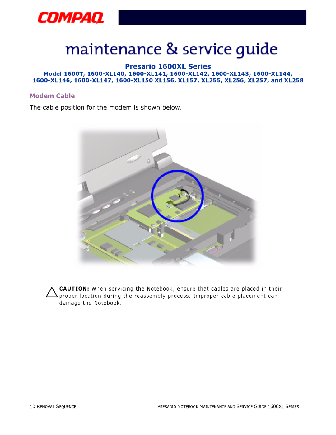 Compaq 1600XL specifications Modem Cable 