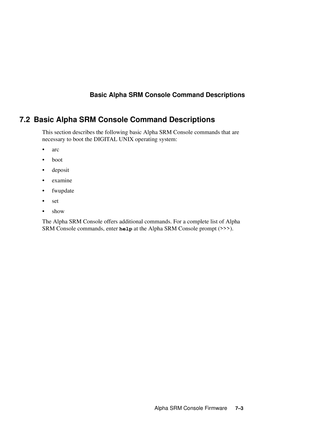 Compaq 164SX user manual Basic Alpha SRM Console Command Descriptions 