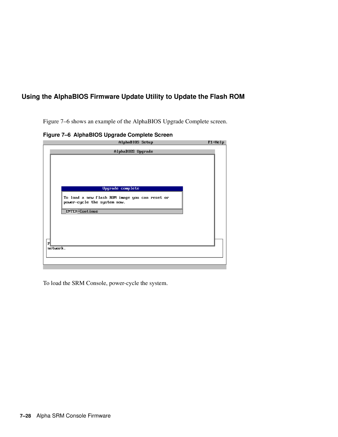 Compaq 164SX user manual 6shows an example of the AlphaBIOS Upgrade Complete screen, AlphaBIOS Upgrade Complete Screen 