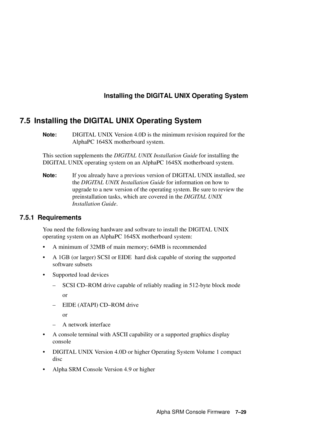 Compaq 164SX user manual Installing the Digital Unix Operating System, Requirements 