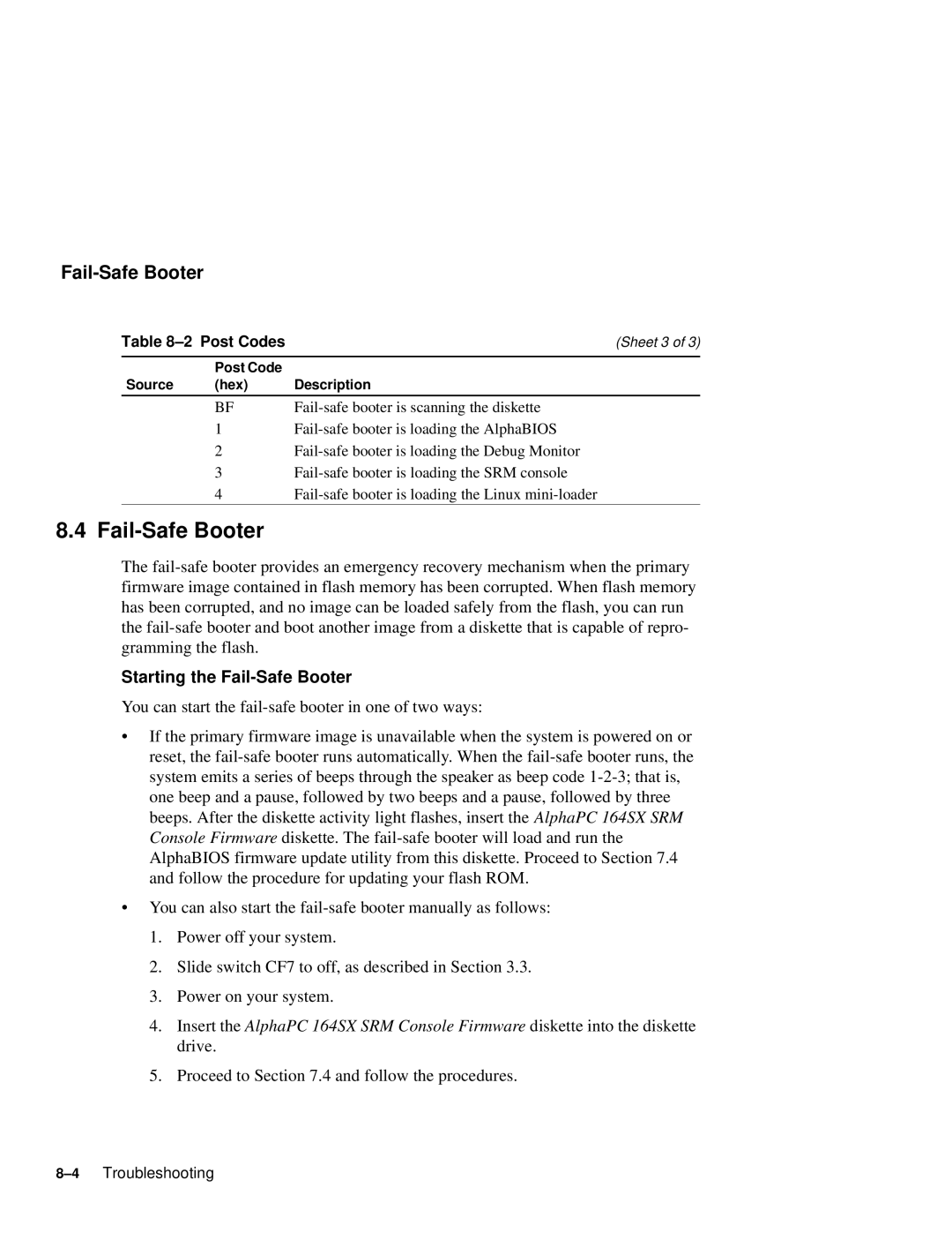 Compaq 164SX user manual Fail-Safe Booter, Proceed to .4 and follow the procedures 