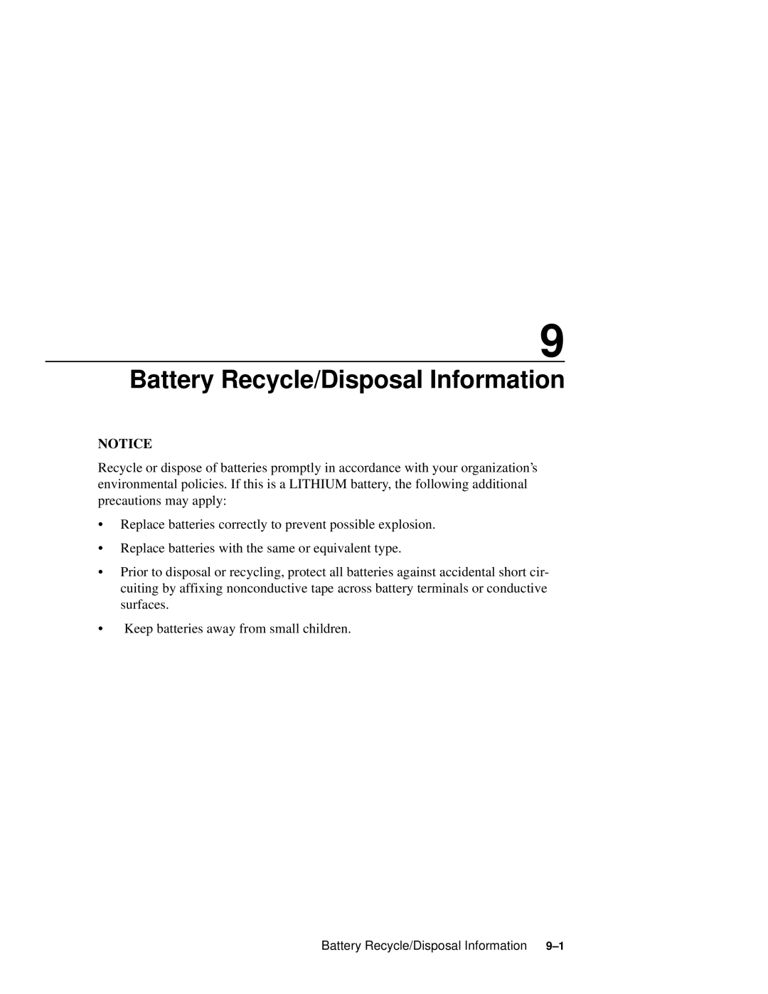 Compaq 164SX user manual Battery Recycle/Disposal Information 