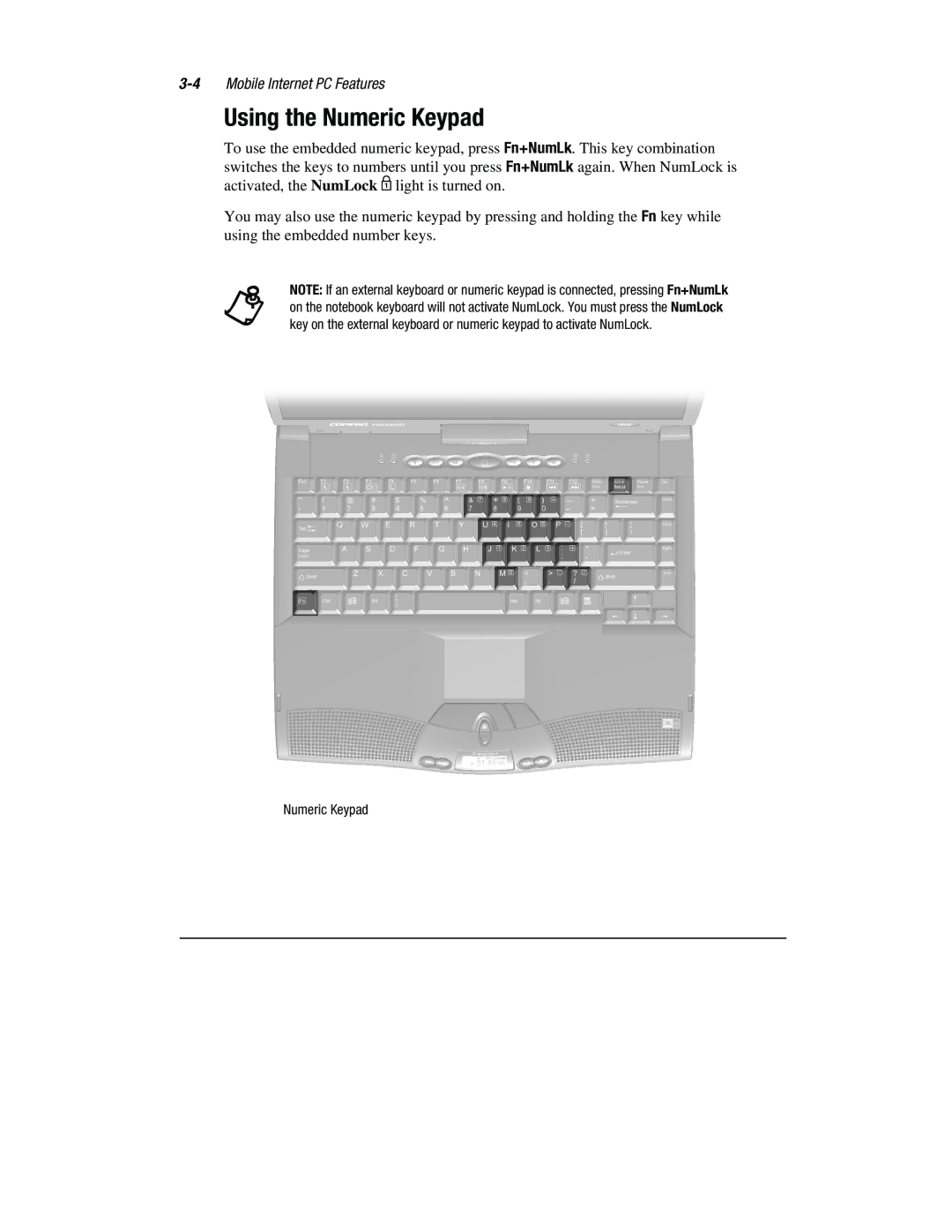 Compaq 1800 Series manual Using the Numeric Keypad 