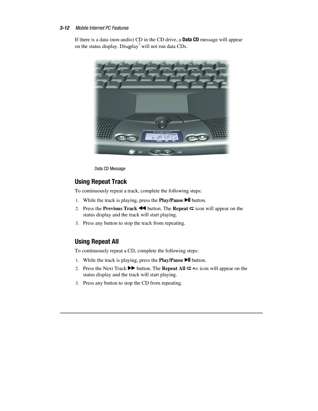 Compaq 1800 Series manual Using Repeat Track, Using Repeat All 