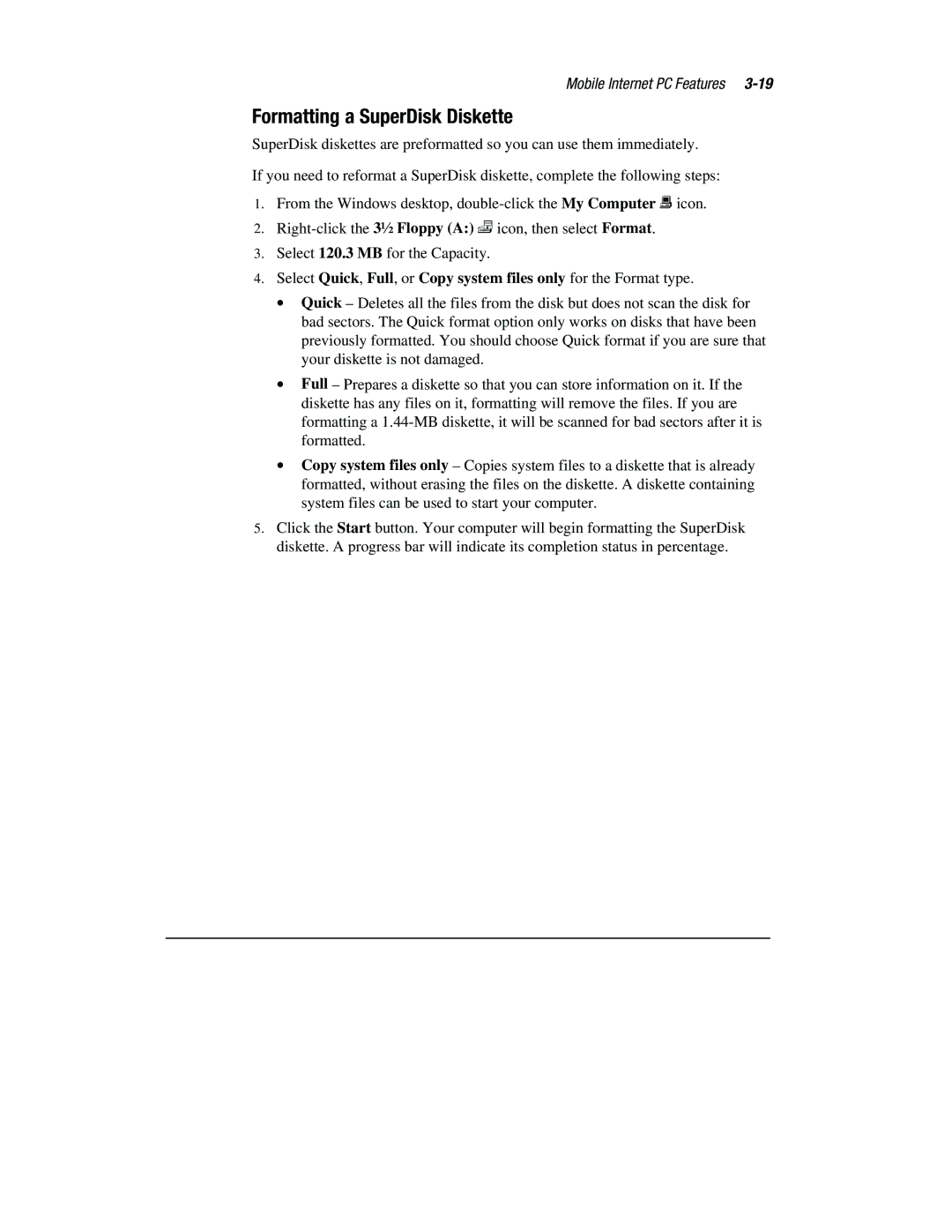 Compaq 1800 Series manual Formatting a SuperDisk Diskette 