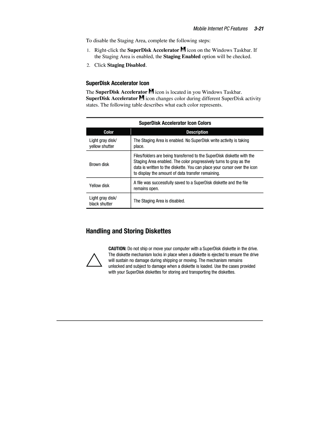 Compaq 1800 Series manual Handling and Storing Diskettes, SuperDisk Accelerator Icon 