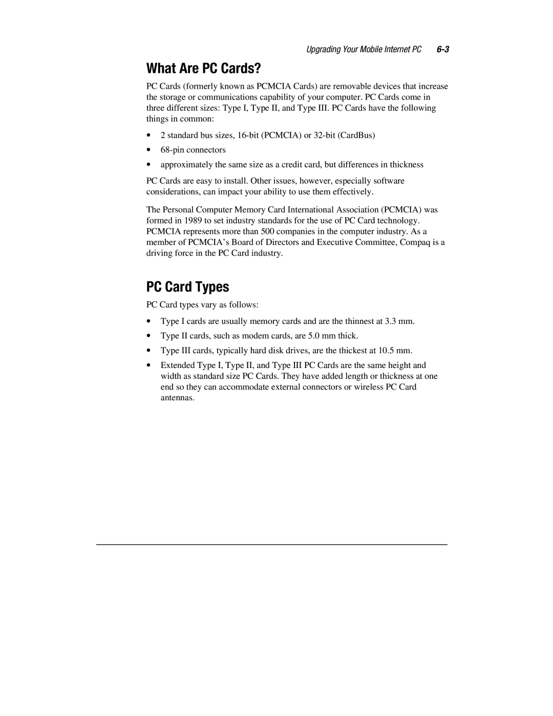 Compaq 1800 Series manual What Are PC Cards?, PC Card Types 