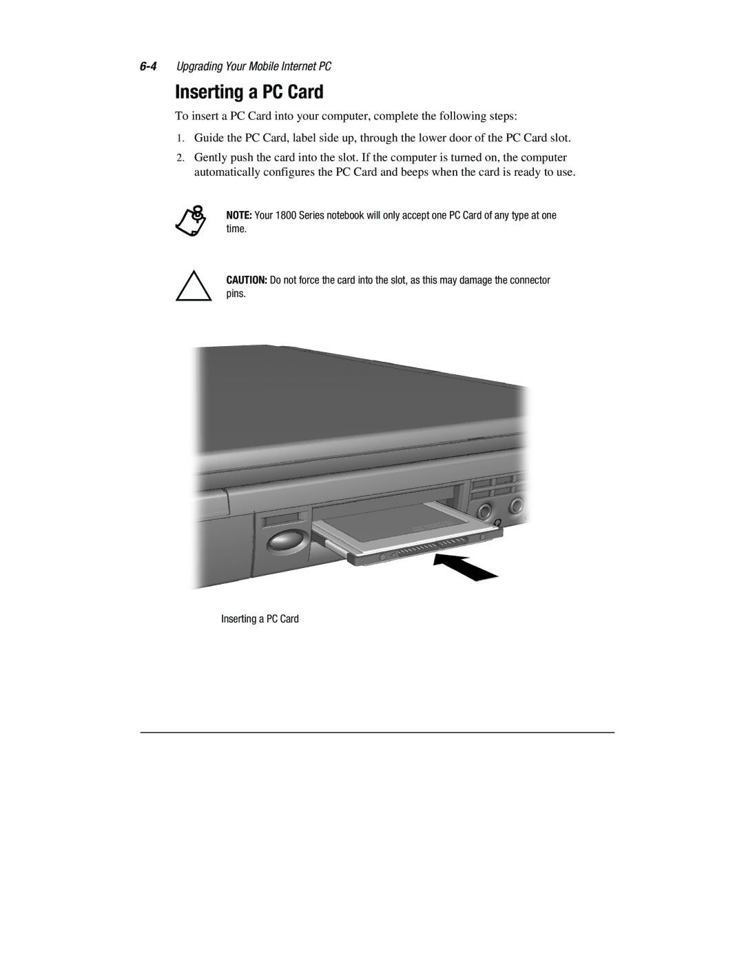 Compaq 1800 Series manual Inserting a PC Card 