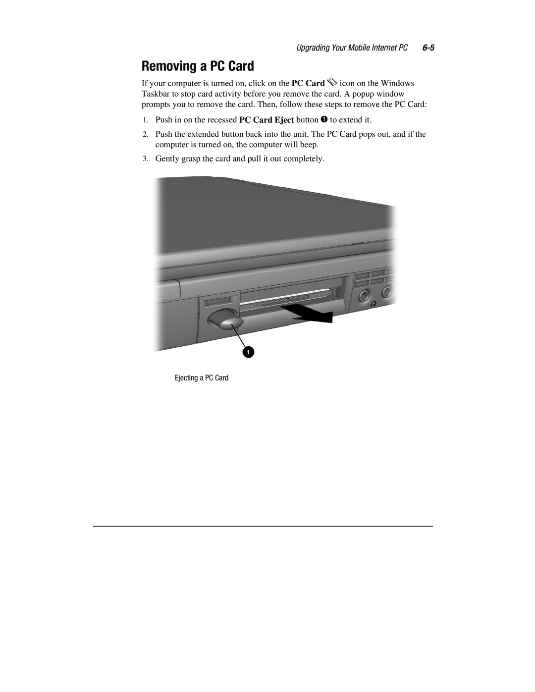 Compaq 1800 Series manual Removing a PC Card 