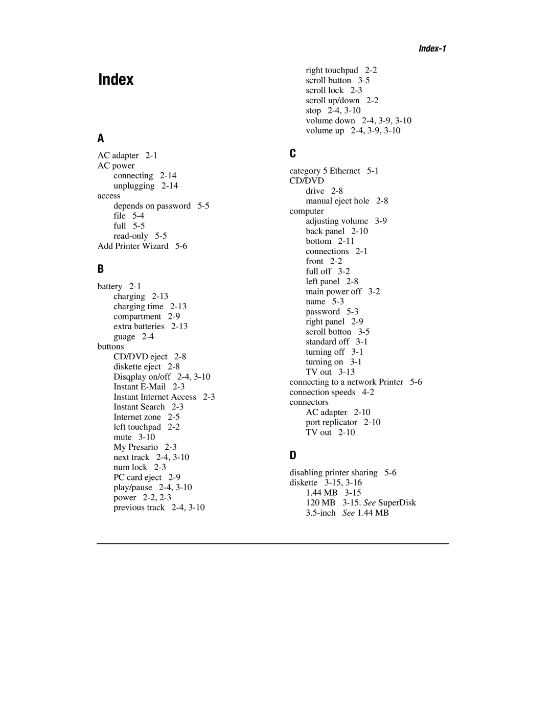 Compaq 1800 Series manual Index-1 