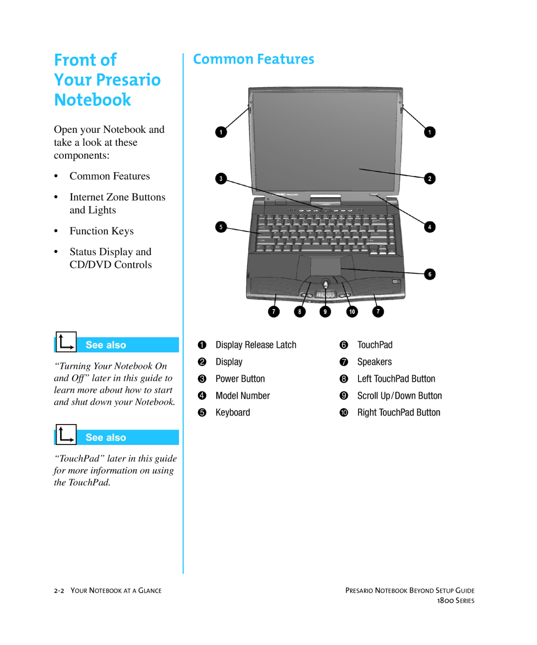 Compaq 1800 manual Front Your Presario, Common Features 