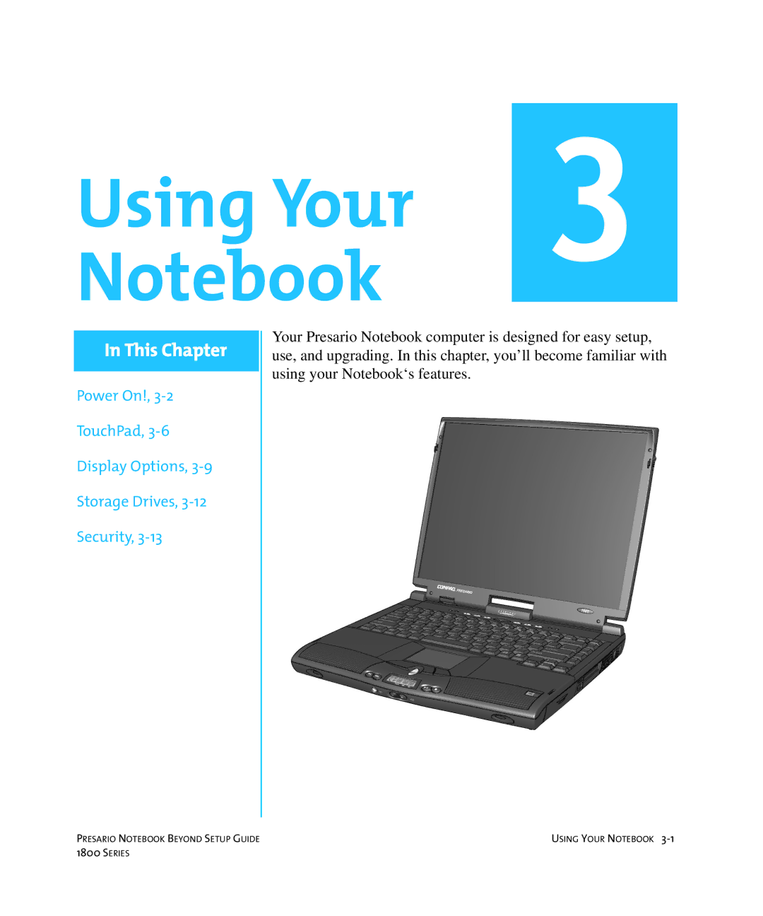 Compaq 1800 manual Using Your Notebook 