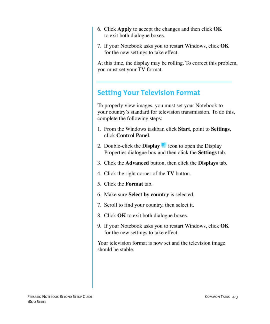 Compaq 1800 manual Setting Your Television Format 