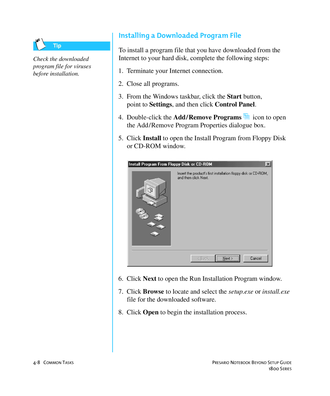 Compaq 1800 manual Installing a Downloaded Program File 