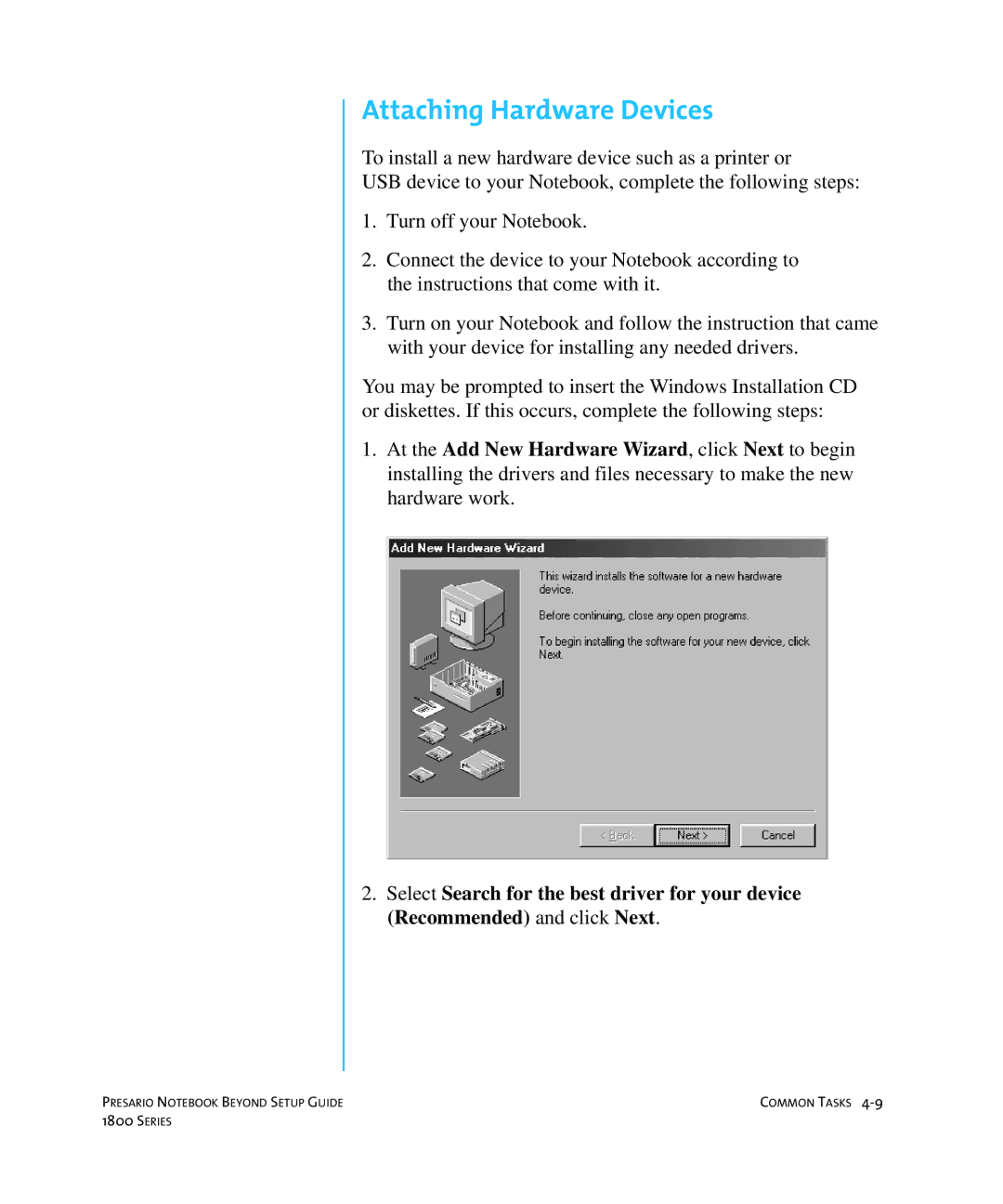 Compaq 1800 manual Attaching Hardware Devices 