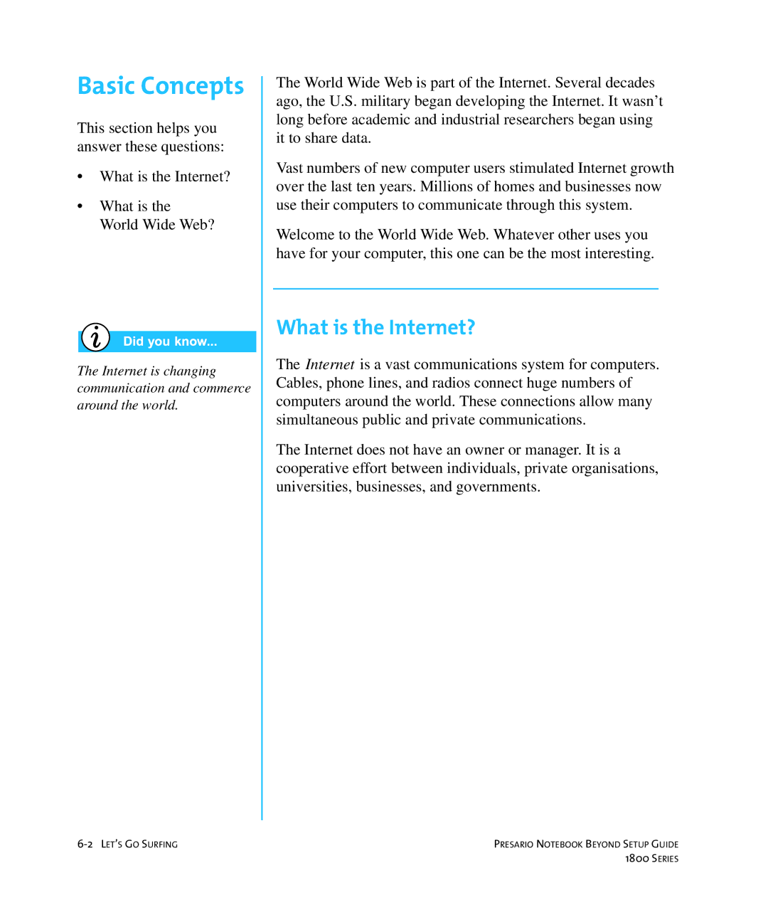 Compaq 1800 manual Basic Concepts, What is the Internet? 