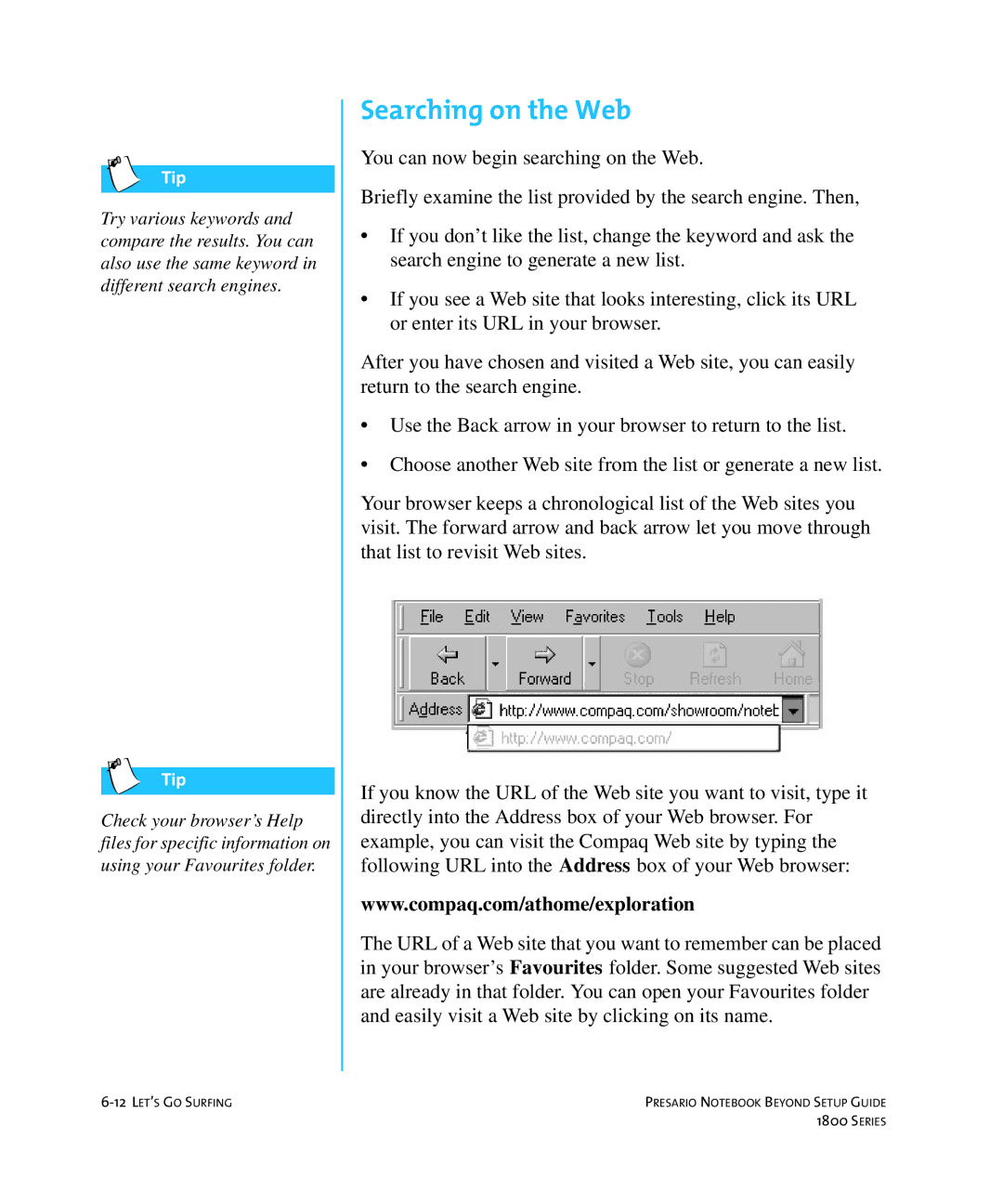 Compaq 1800 manual Searching on the Web 