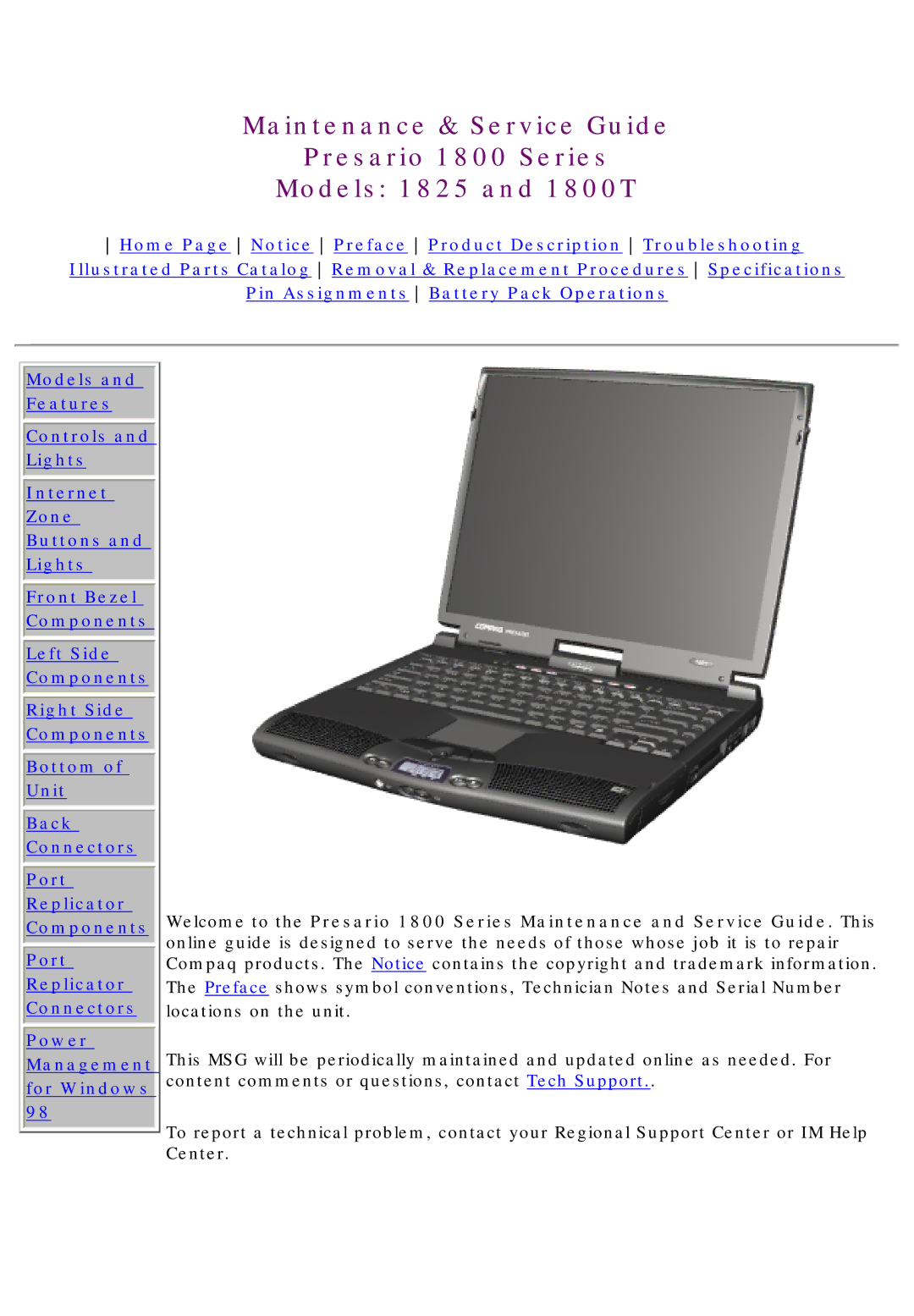 Compaq 1800T, 1825 specifications 