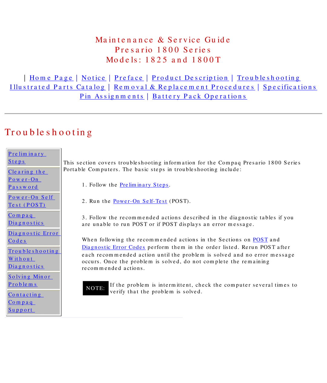 Compaq 1800T, 1825 specifications Troubleshooting, Follow the Preliminary Steps 