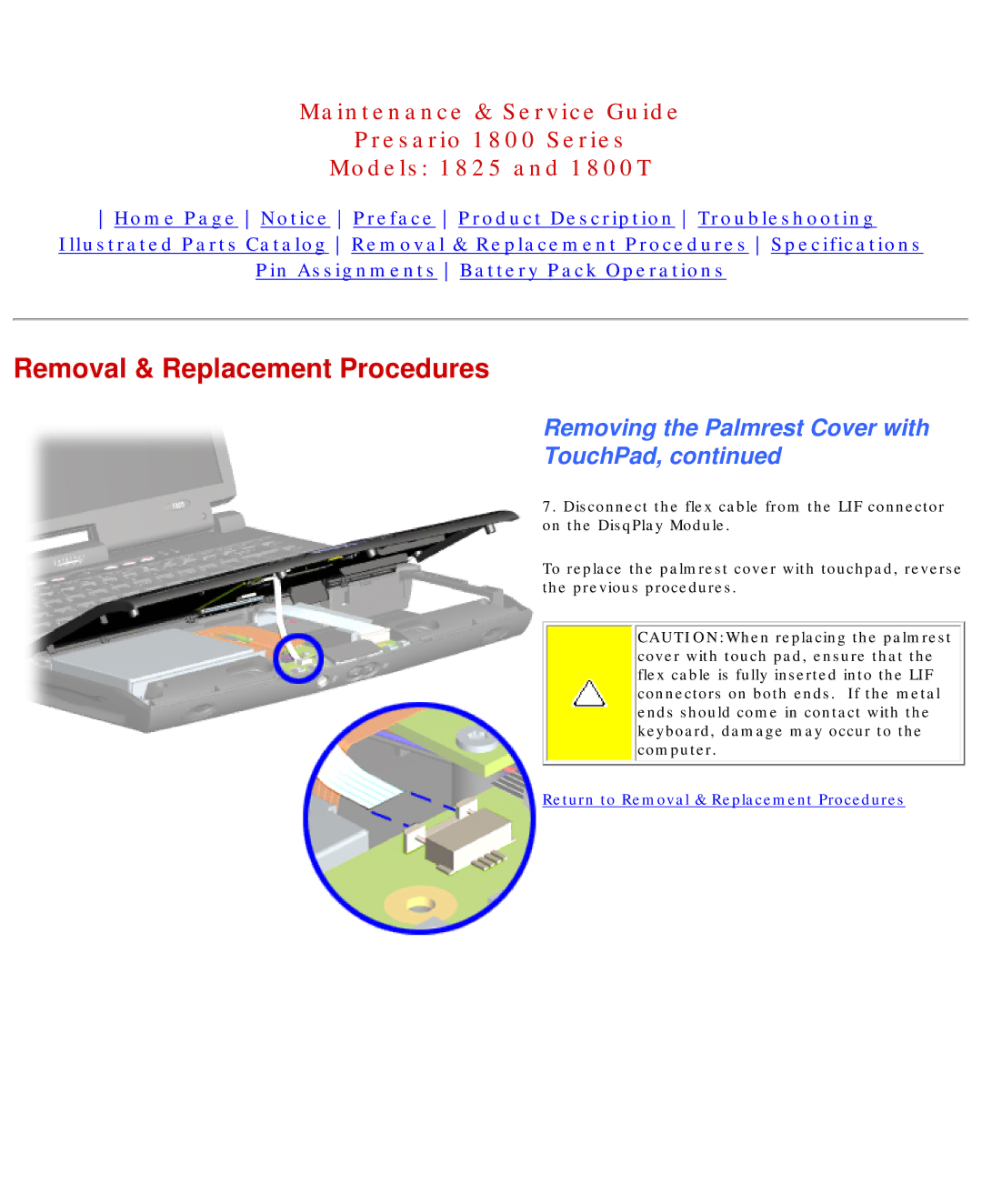 Compaq 1800T, 1825 specifications Removal & Replacement Procedures 