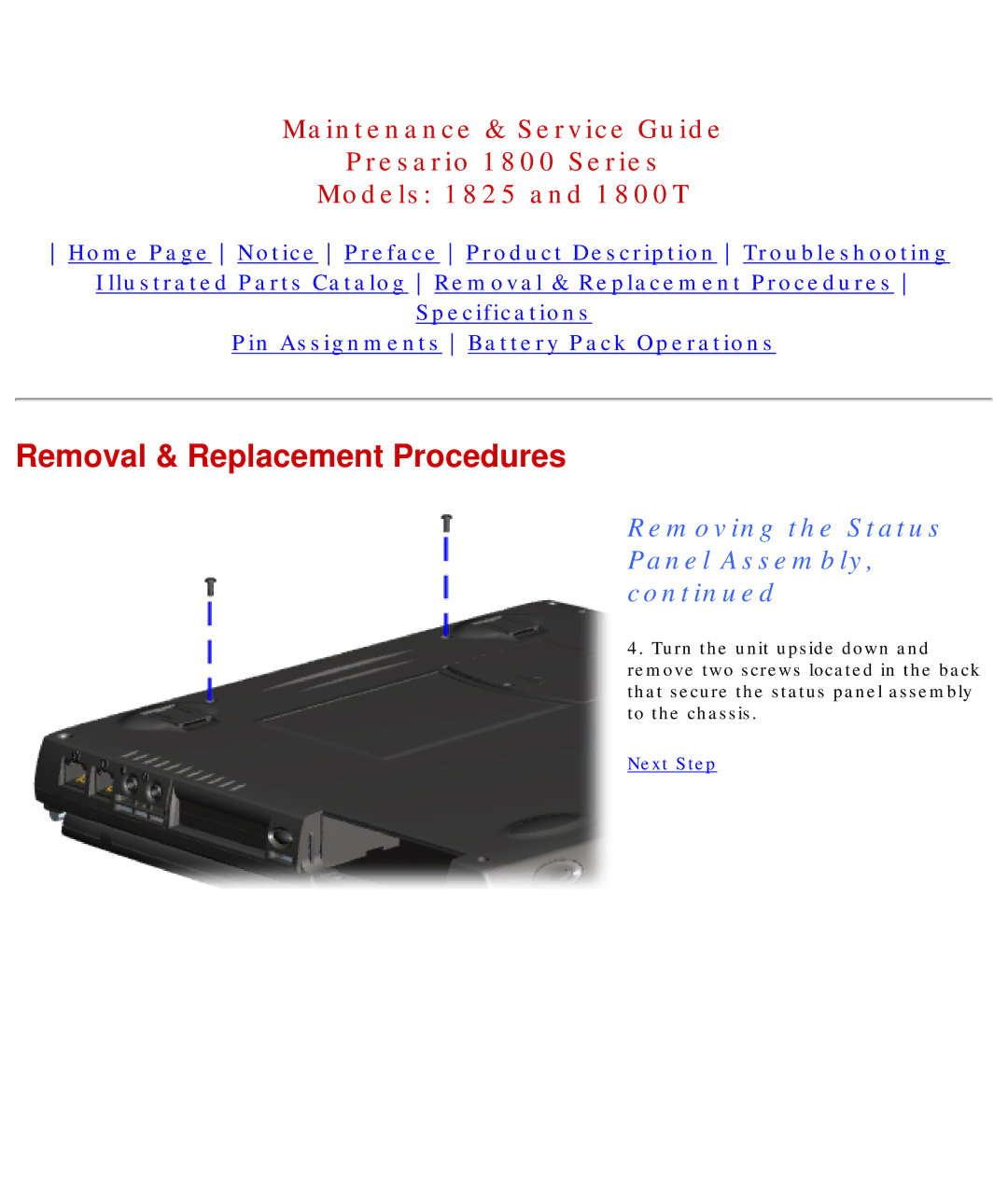 Compaq 1800T, 1825 specifications Removal & Replacement Procedures 