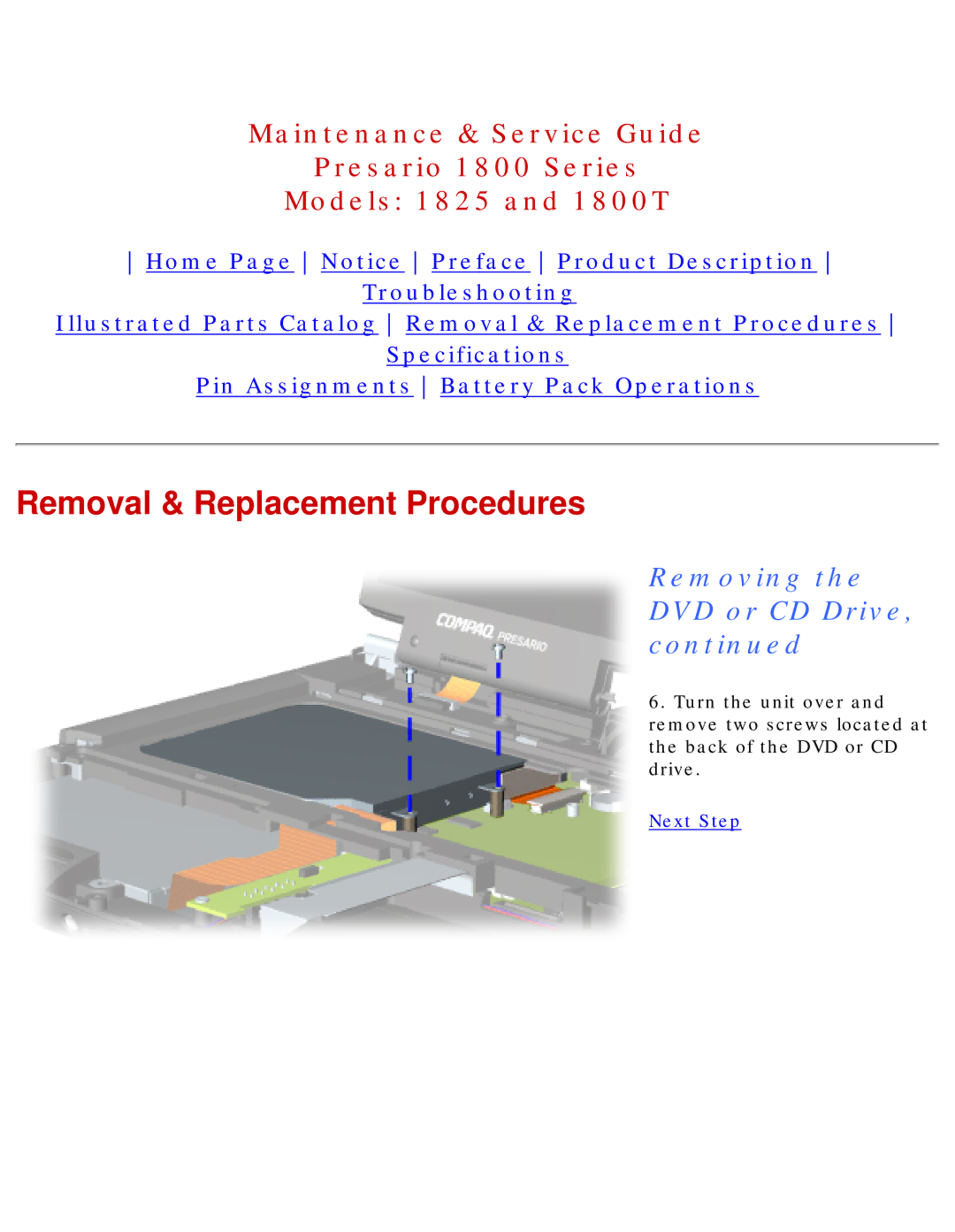 Compaq 1825, 1800T specifications Removal & Replacement Procedures 