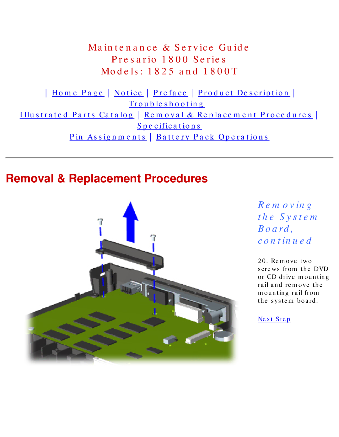 Compaq 1825, 1800T specifications Removal & Replacement Procedures 