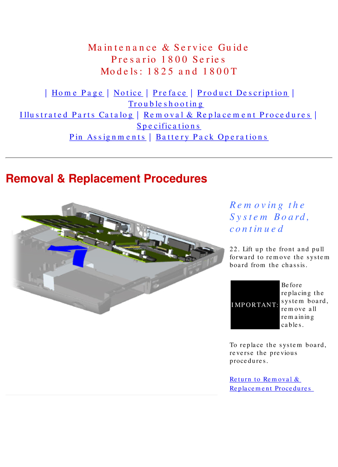 Compaq 1825, 1800T specifications Before replacing 